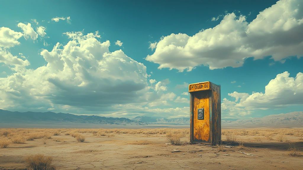 barren windswept desert with a lone broken payphone standing in the middle of nowhere desktop wallpaper 4k