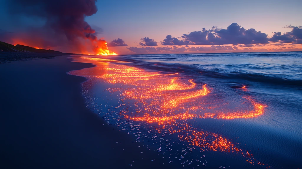 beach where the sand is made of soft glowing embers warm to the touch but leaving no burn desktop wallpaper 4k