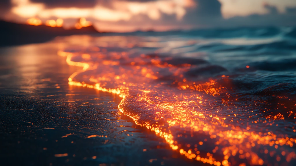 beach where the sand is made of soft glowing embers warm to the touch desktop wallpaper 4k