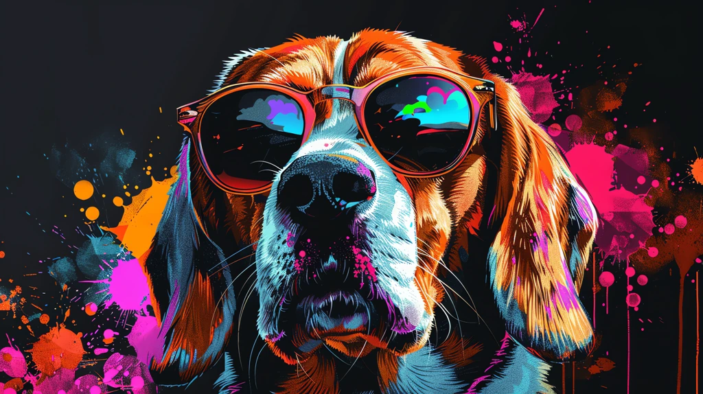 beagle with sunglasses vector illustration in the style of color desktop wallpaper 4k