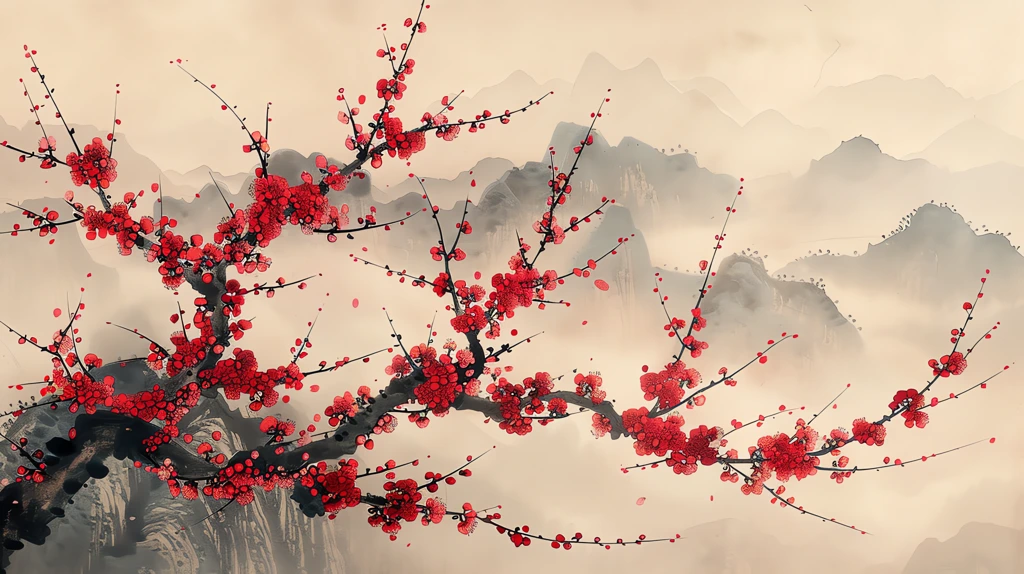 beautiful chinese cherry blossom painting minimalist desktop wallpaper 4k