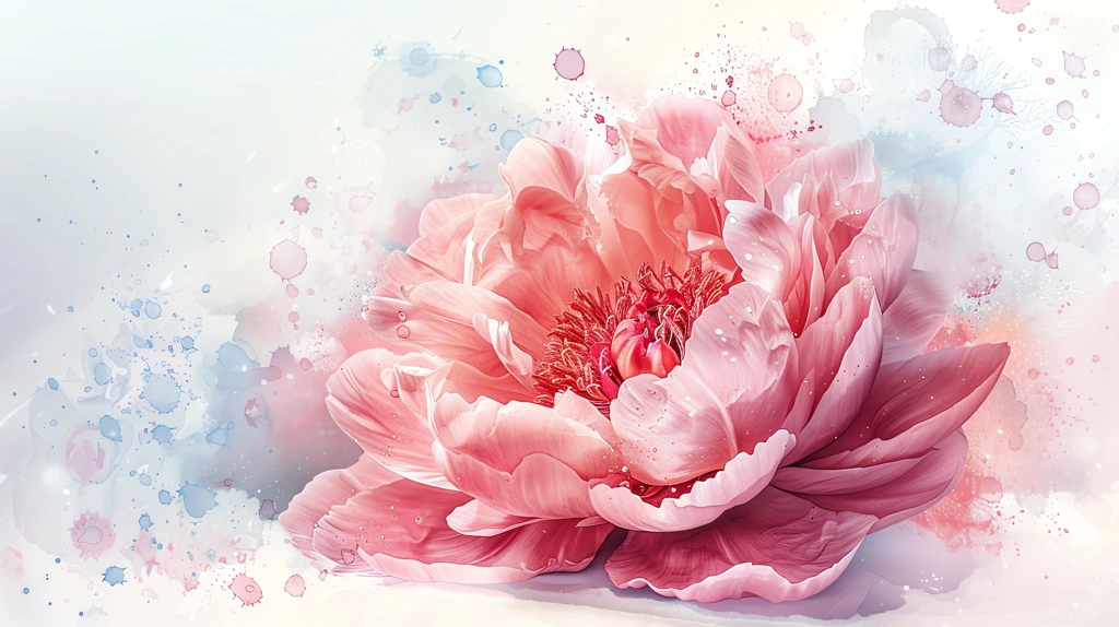 beautiful light pink peony flowers illustration on a white desktop wallpaper 4k