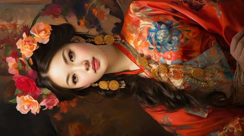 beautiful oriental woman 9x16 art illustration phone wallpaper online free download 4k