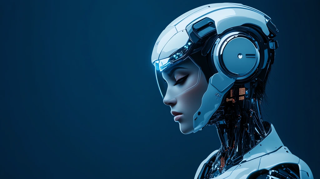 beautiful robot wearing refined modern female human gradient navy blue desktop wallpaper 4k