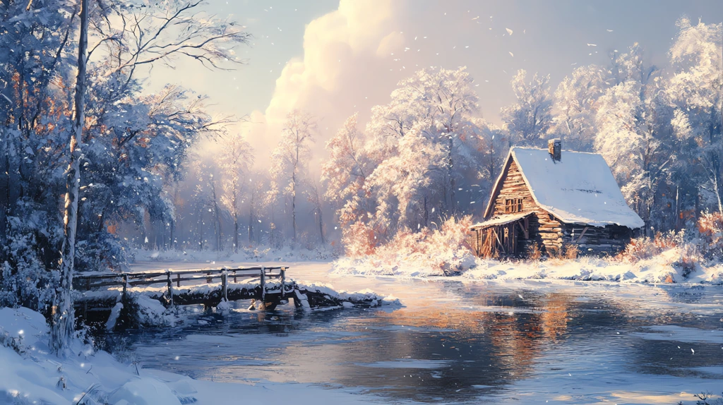 beautiful snow-covered mill version four desktop wallpaper 4k