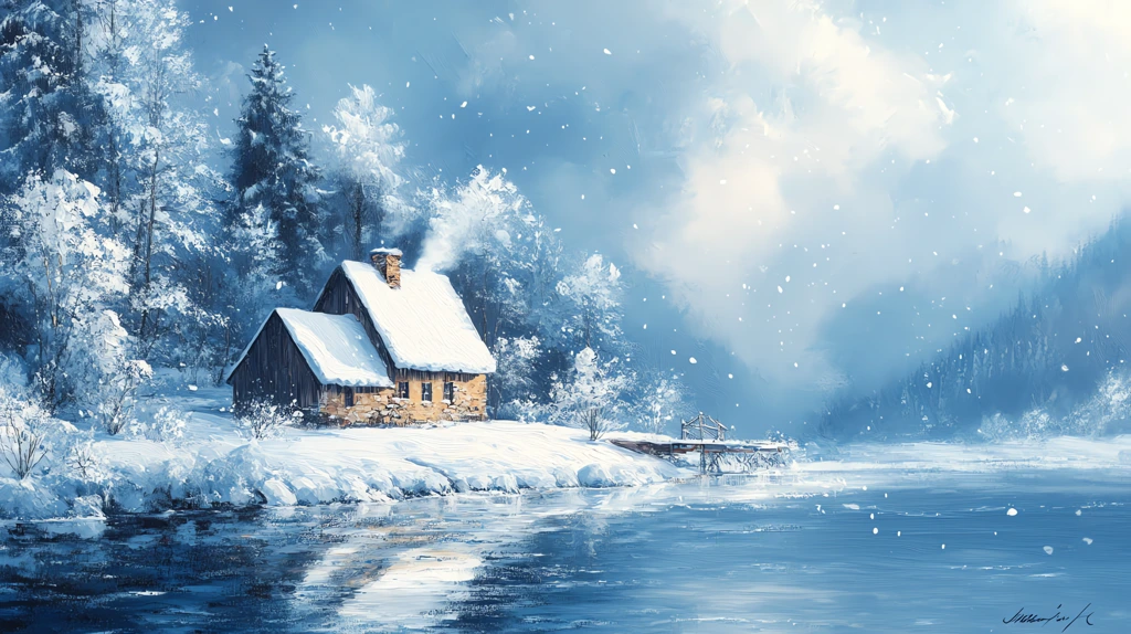 beautiful snow-covered mill version three desktop wallpaper 4k