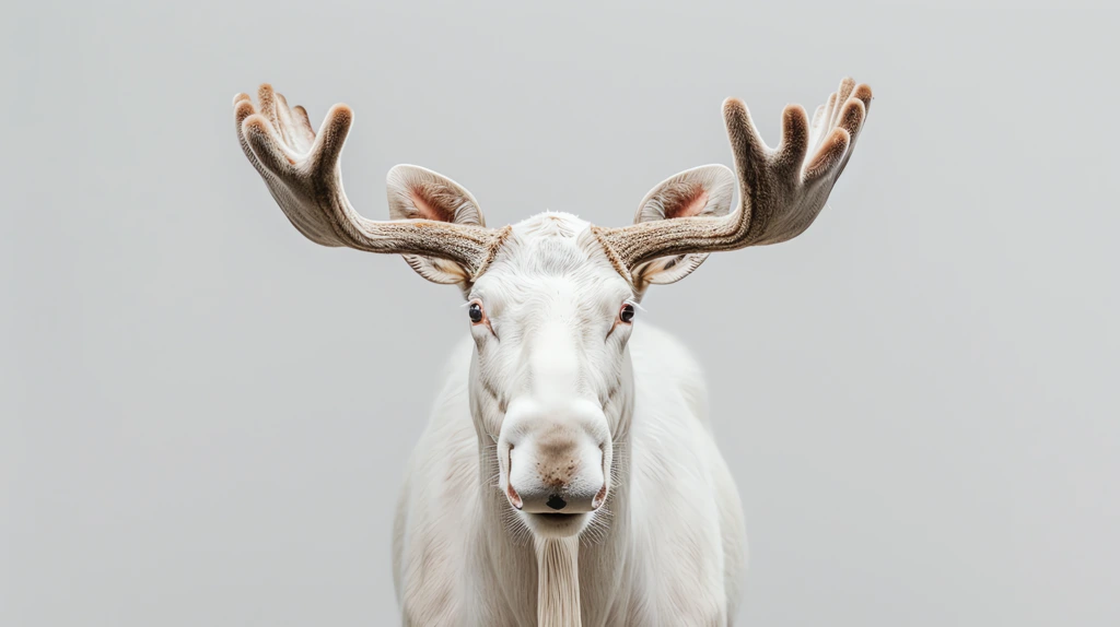 beautiful white albino moose looking into the camera desktop wallpaper 4k