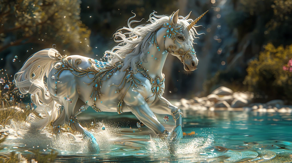 bejeweled white unicorn horse blue gemstones desktop wallpaper 4k