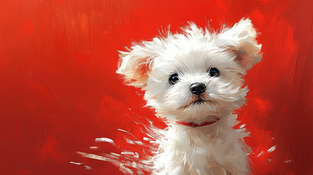 bichon frise with ears and fur blowing in the wind in the style of illustrator sketchy puppies desktop wallpaper 4k