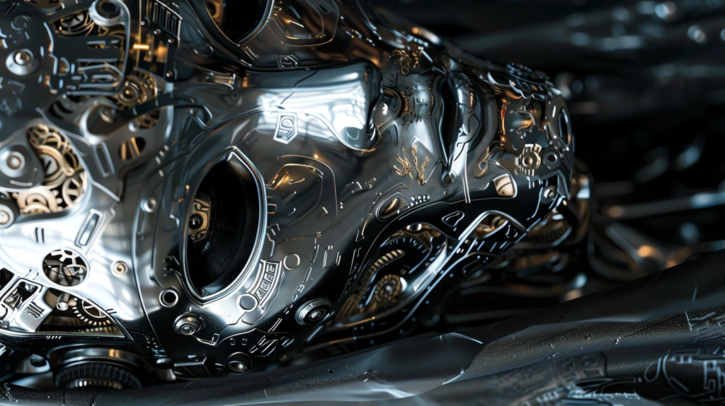 biomechanical devil mask chrome plated intricate gears and swirls phone wallpaper 4k