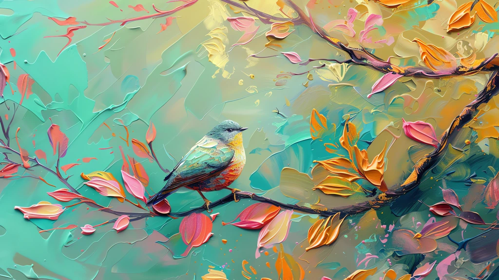 bird in a tree forestpunk blue yellow red desktop wallpaper 4k