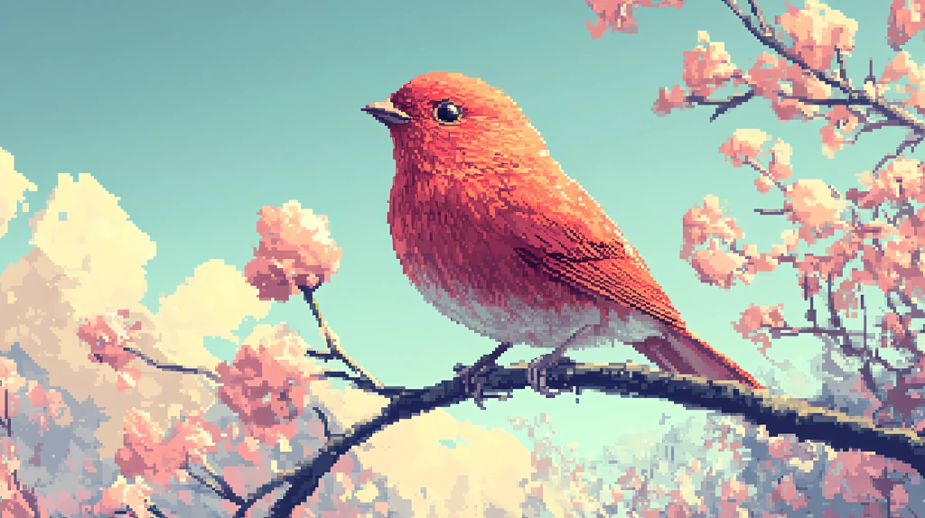 bird in the style of detailed illustration in pastel colors a pixelated game screen desktop wallpaper 4k