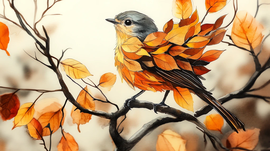 bird with wings made of autumn leaves version four desktop wallpaper 4k