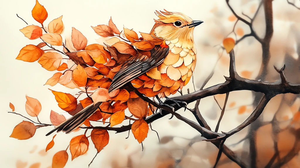 bird with wings made of autumn leaves version three desktop wallpaper 4k