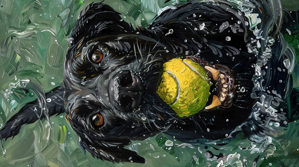 black labrador swimming with yellow tennis ball in mouth phone wallpaper 4k