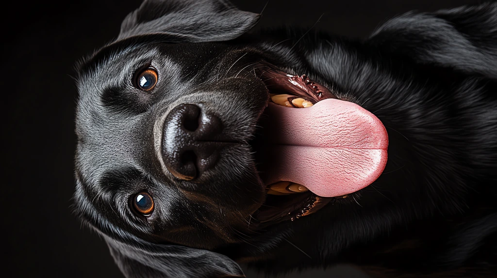 black labrador with its tongue sticking out a happy expression phone wallpaper 4k