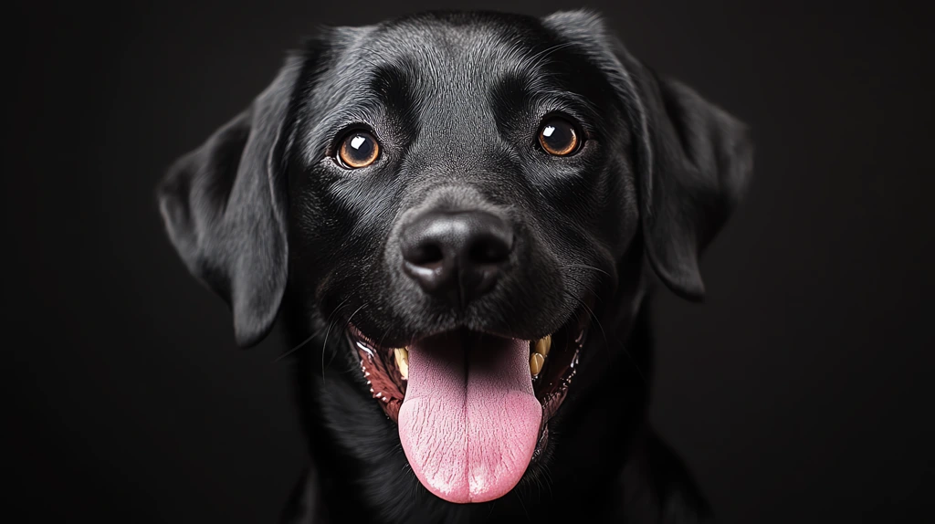 black labrador with its tongue sticking out a happy expression studio photography desktop wallpaper 4k