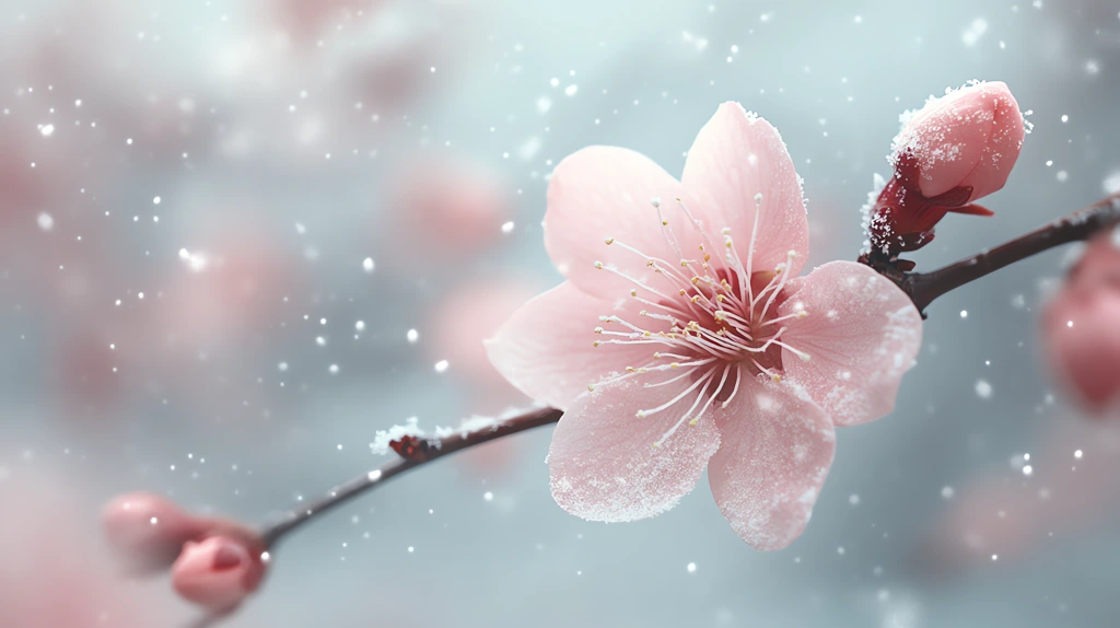 blossom blooming in the harsh winter snowflakes desktop wallpaper 4k