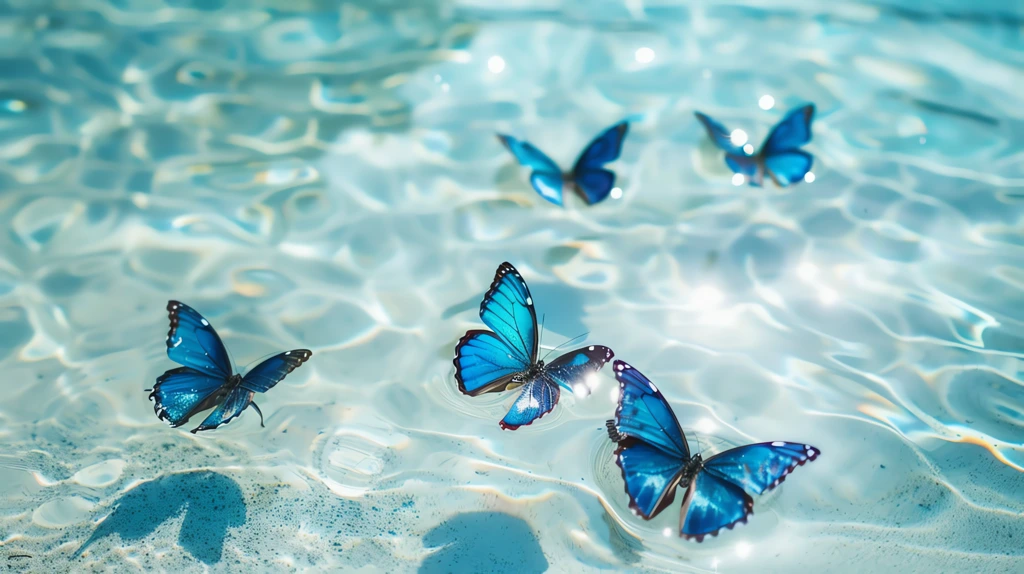 blue butterflies dance over the crystal clear water desktop wallpaper 4k