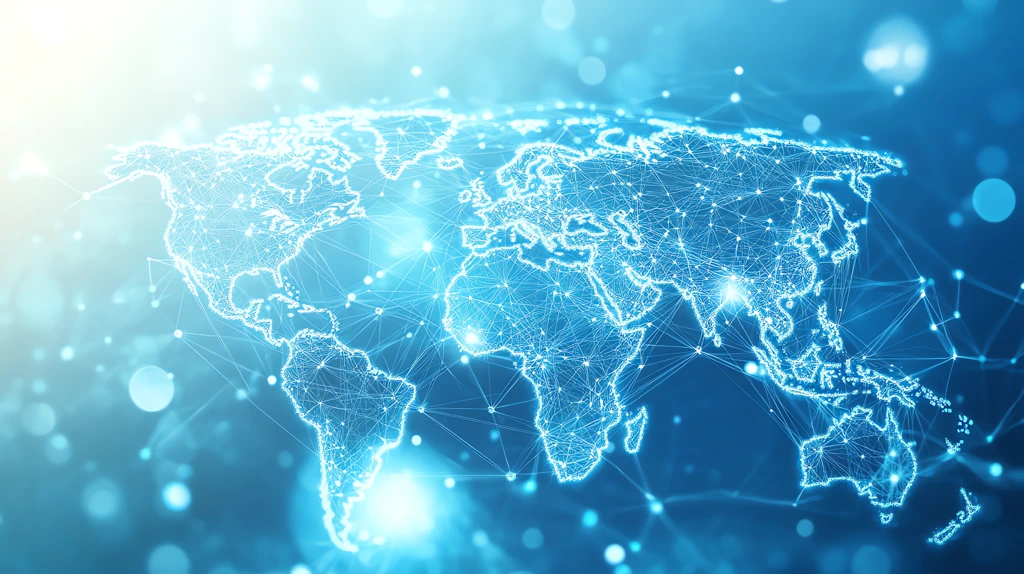 blue digital world map and global network connections desktop wallpaper 4k