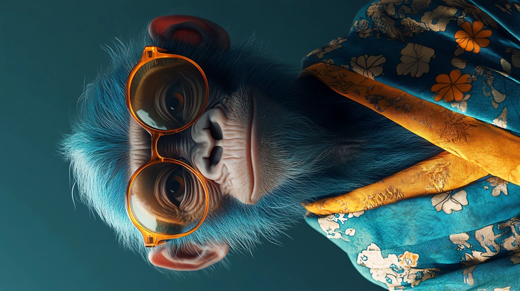 blue monkey gorilla girl portrait with rayban sunglasses phone wallpaper 4k