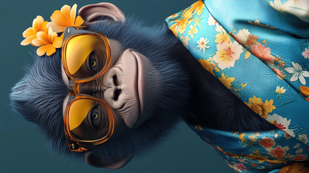 blue monkey gorilla girl portrait with rayban sunglasses smiling wearing a geisha costume phone wallpaper 4k