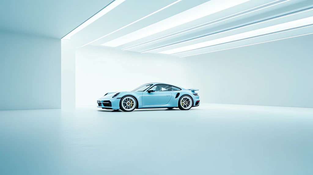 blue porsche 992 turbo s with white wheels parked in the middle desktop wallpaper 4k