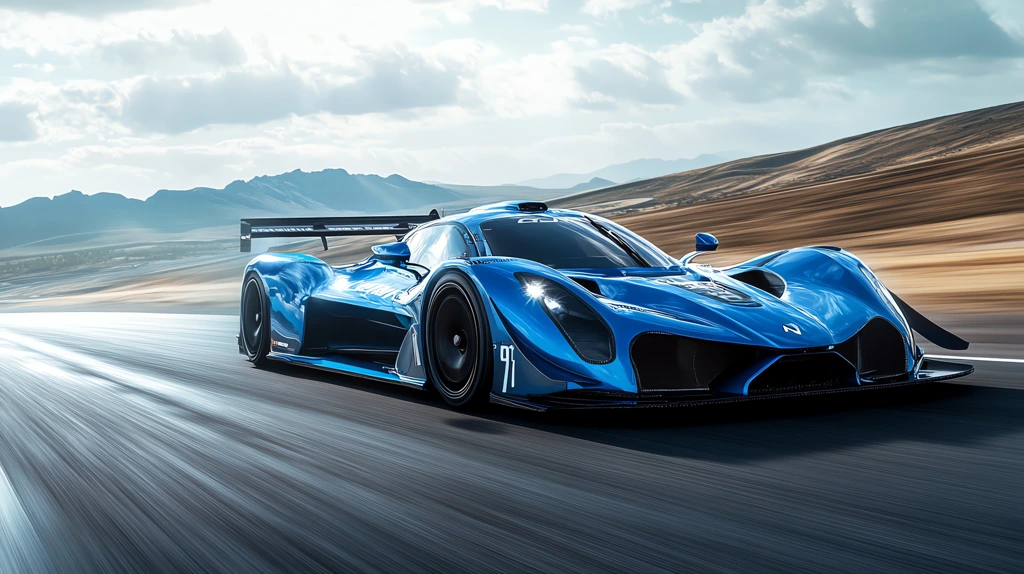 blue racing car driving on the road ahead the car turns right turning at high speed it is daytime desktop wallpaper 4k