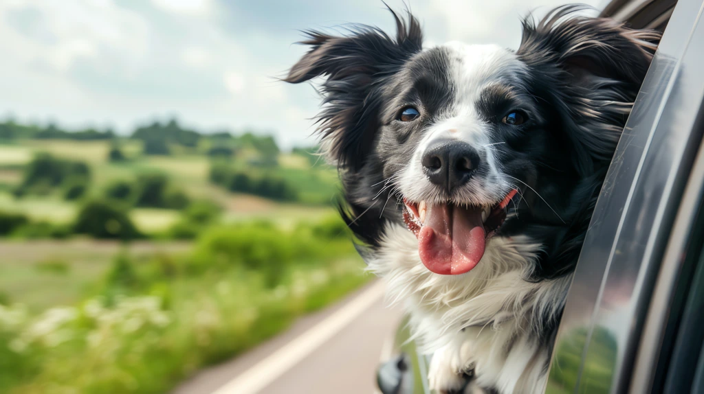border collie dog's head sticks out of the car window desktop wallpaper 4k