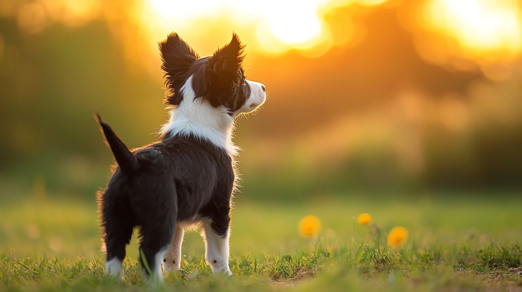 border collie puppy bright colors back view walking into the distance desktop wallpaper 4k