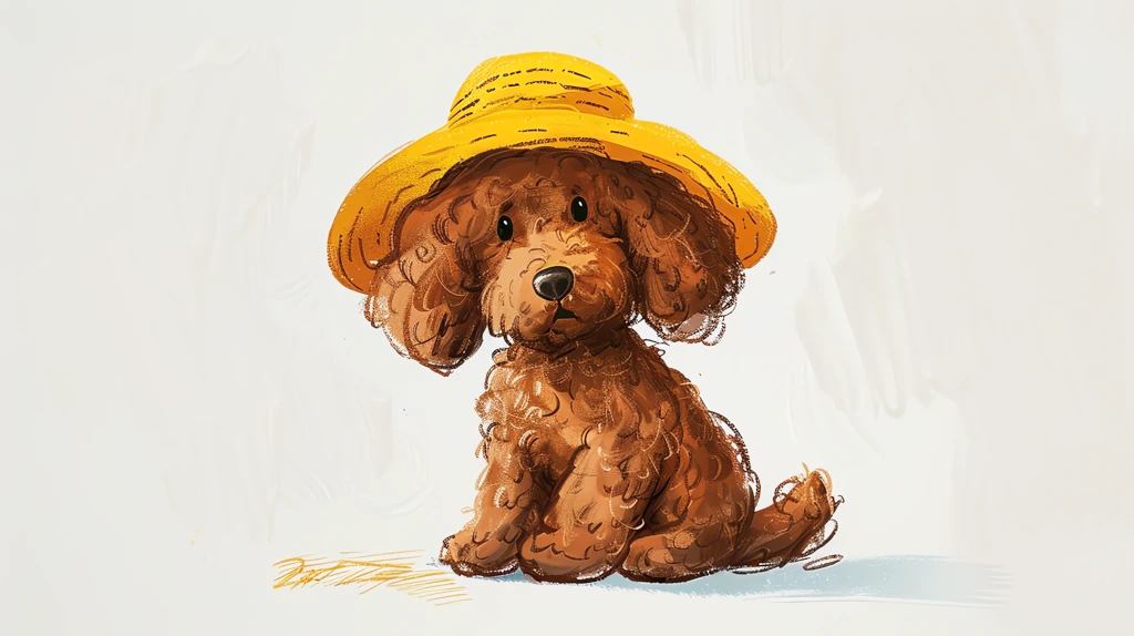 brown poodle with a yellow hat and an orange nose simple painting desktop wallpaper 4k