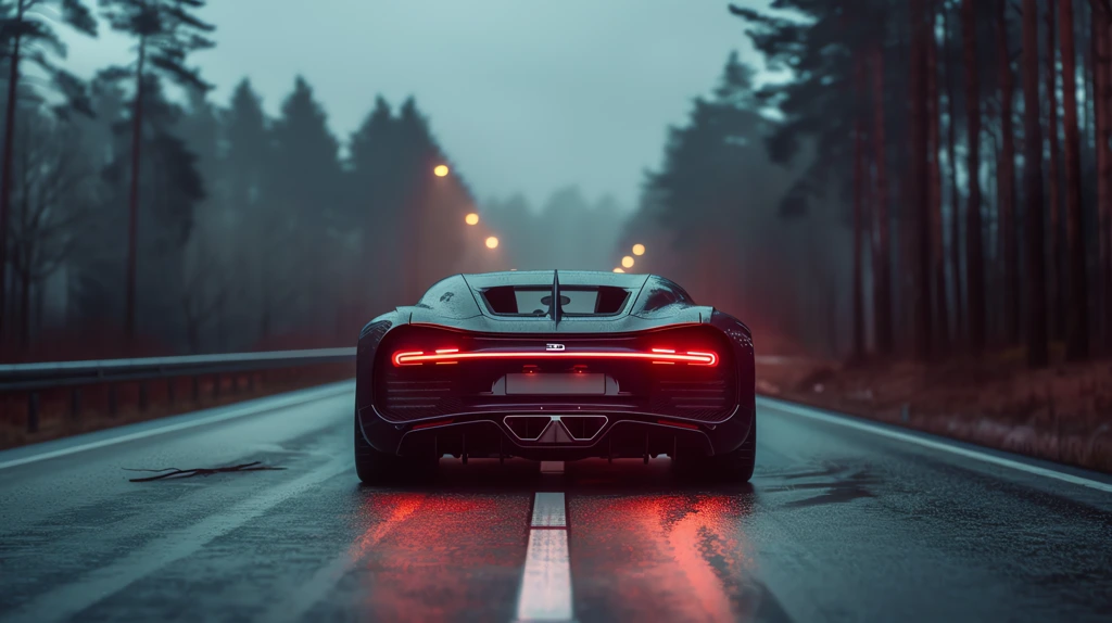buggati chiron in an empty highway back color action vibes desktop wallpaper 4k