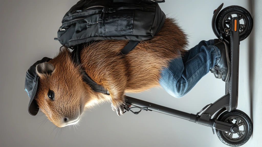 capybara is riding a g2 max ninebot scooter to work phone wallpaper 4k