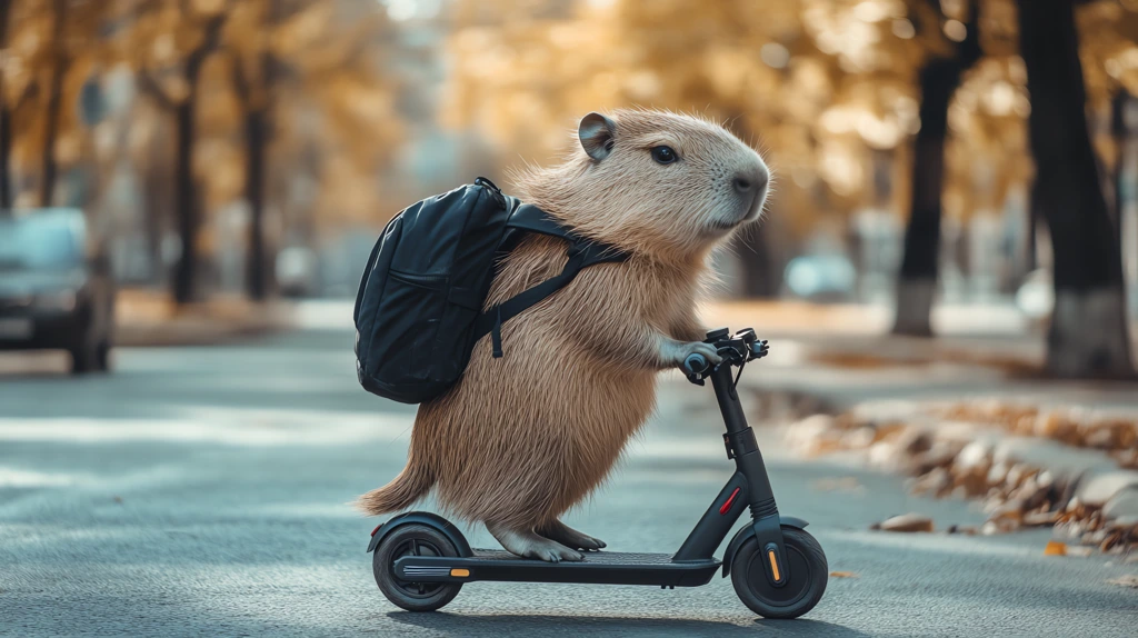 capybara scooter to work with a black backpack similar desktop wallpaper 4k