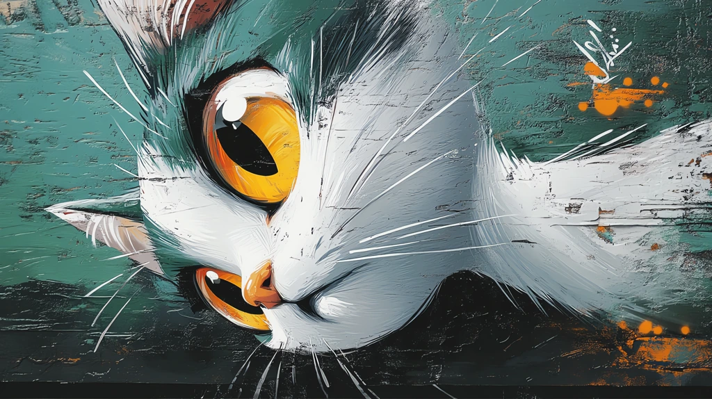 cartoon cat with white and green fur graffiti art in the style phone wallpaper 4k