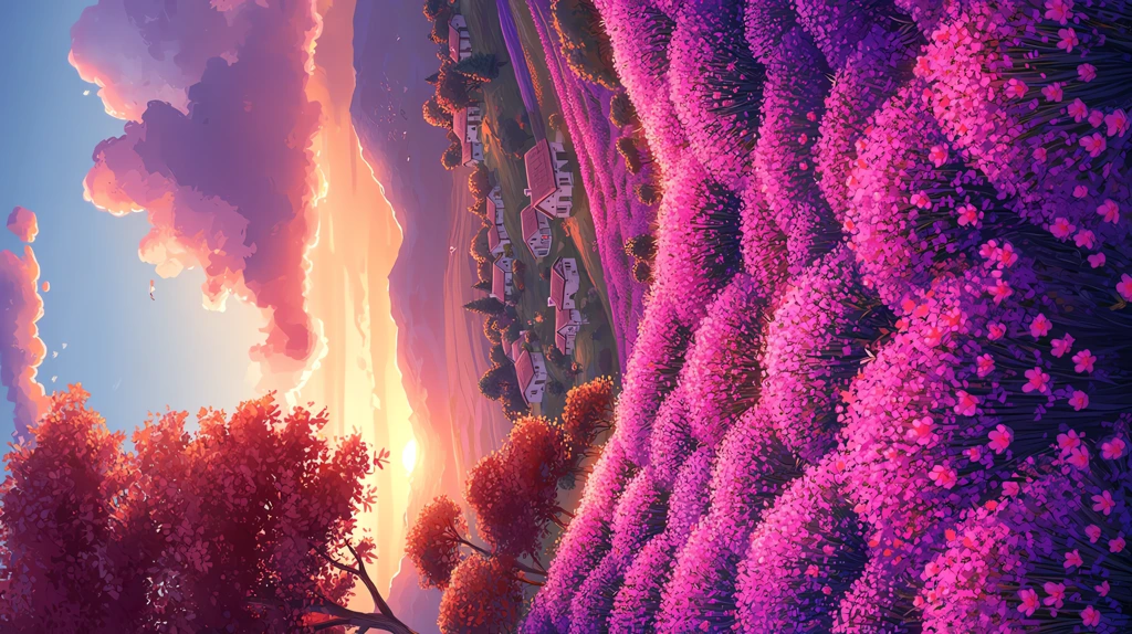 cartoon landscape with clouds flowers phone wallpaper 4k