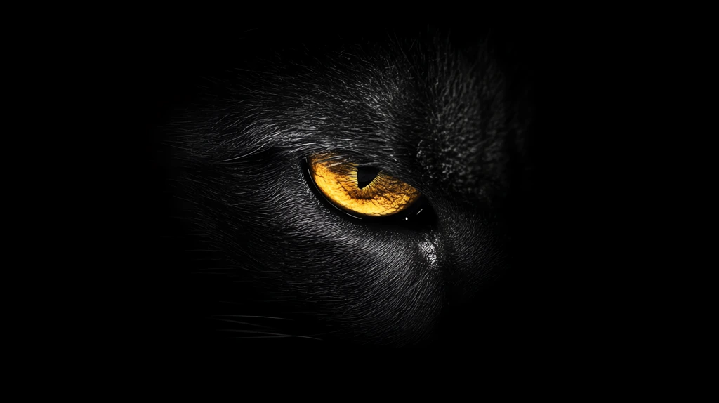 cat ebony center dark yellow eye desktop wallpaper 4k