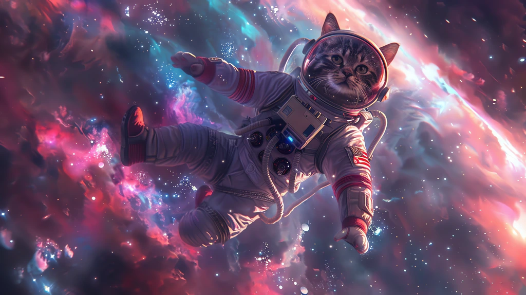 cat floating in space desktop wallpaper 4k