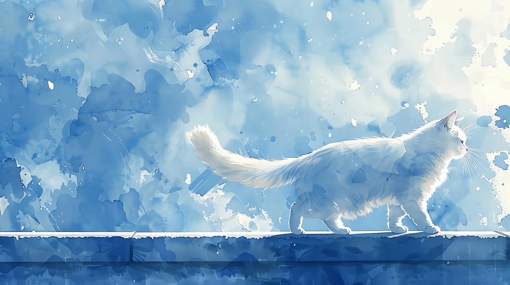 cat full body realistic walking on the fence blue sky japanese style desktop wallpaper 4k