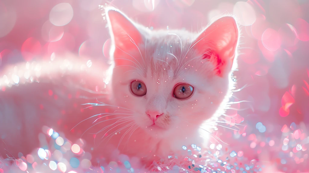 cat in the style of glitter and diamond dust kawaii aesthetic desktop wallpaper 4k