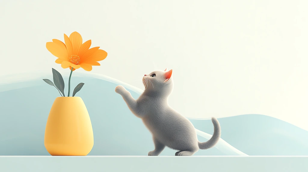 cat is reaching for an orange flower on top of the table with a yellow vase desktop wallpaper 4k