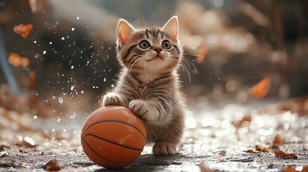 cat plays basket ball baby desktop wallpaper 4k