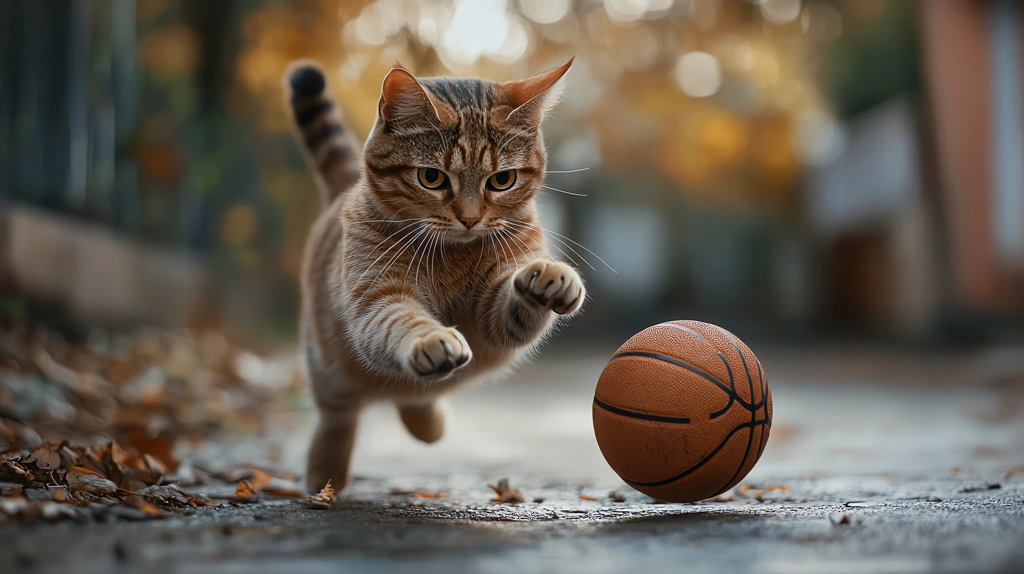 cat plays basket ball desktop wallpaper 4k