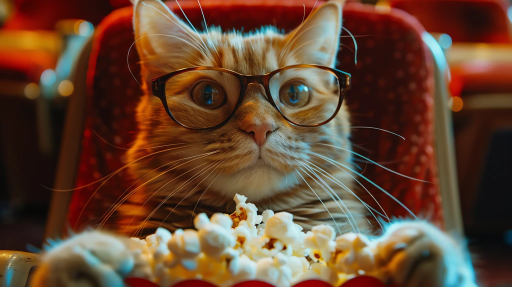 cat sitting in the cinema desktop wallpaper 4k