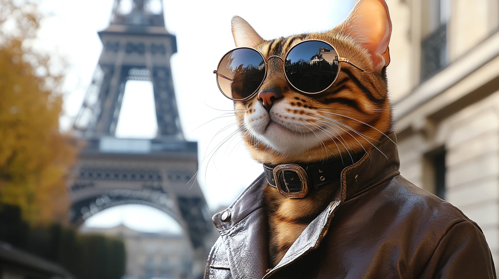 cat wearing a tailored leather jacket aviator sunglasses desktop wallpaper 4k