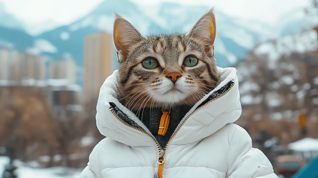 cat wearing a white trendy bomber desktop wallpaper 4k