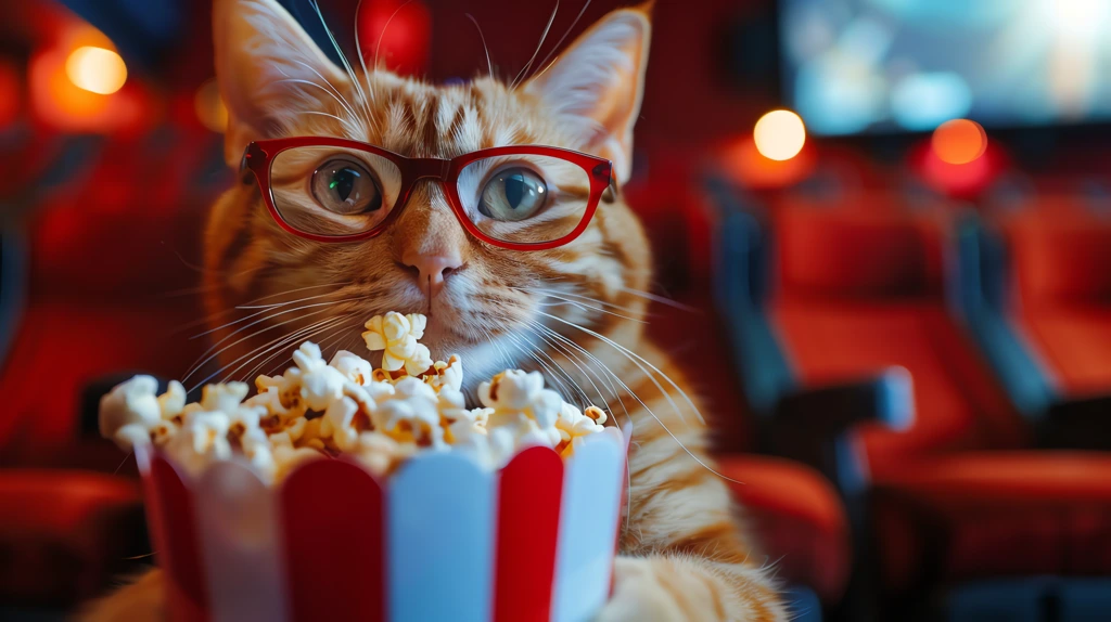 cat wearing glasses sitting in the cinema desktop wallpaper 4k