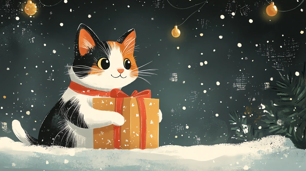 cat with a present chrismas mood chrismass decoration desktop wallpaper 4k