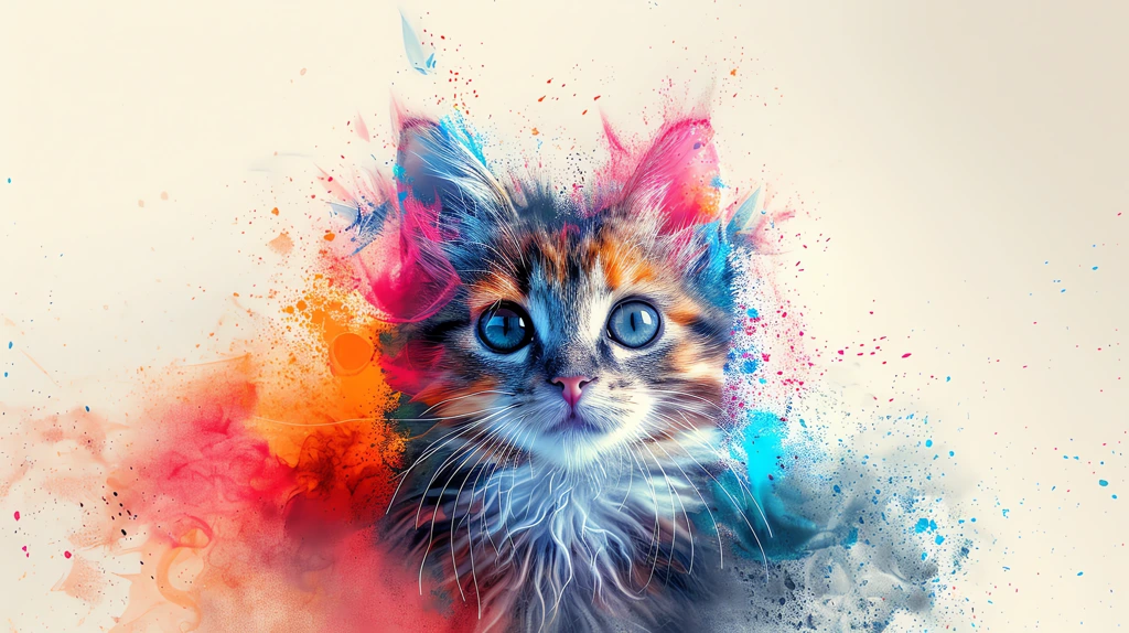 cat with colorful smoke around in the digital art style desktop wallpaper 4k