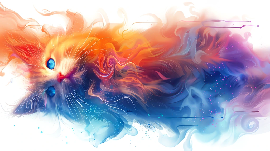 cat with colorful smoke around in the digital art style with blue eyes phone wallpaper 4k